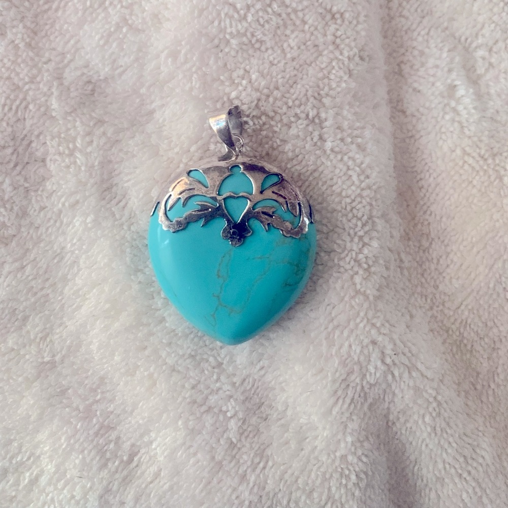 Vintage Southwestern 2.25" Sterling Silver Turquoise Pendant Large - Signed